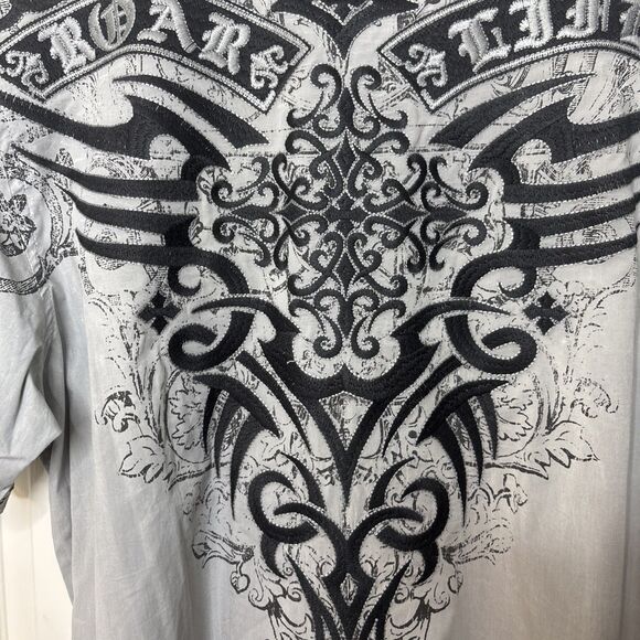 Roar 3XL Button Front Shirt Tribal Embroidered Graphic Western Style Black Gray - Picture 4 of 10